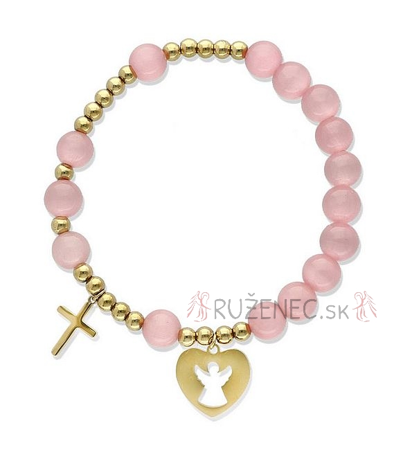 Exclusive Rosary Bracelet on elastic - cats eye pearls - pink