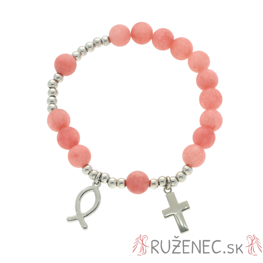 Exclusive Rosary Bracelet on elastic - pink jade pearls