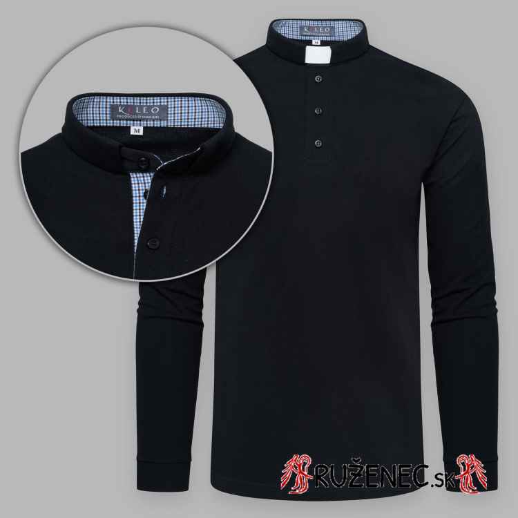 Clergy polo shirt with long sleeves - black