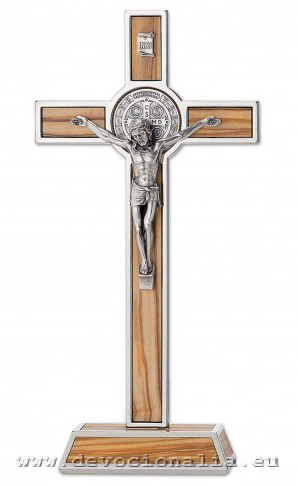 Metallic cross 21cm - St. Benedict - olive wood