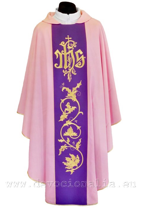 Rose chasuble - embroidery IHS +