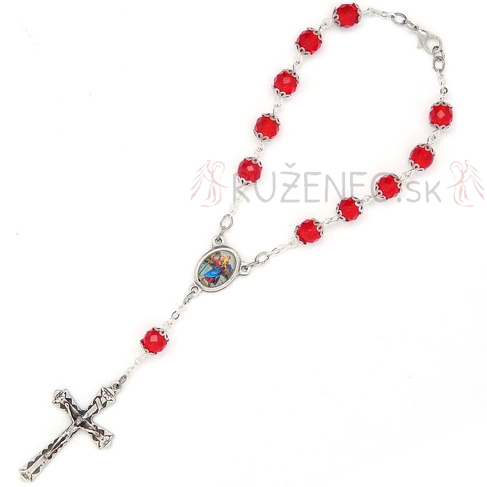 Auto rosary - red crystal with metal crown