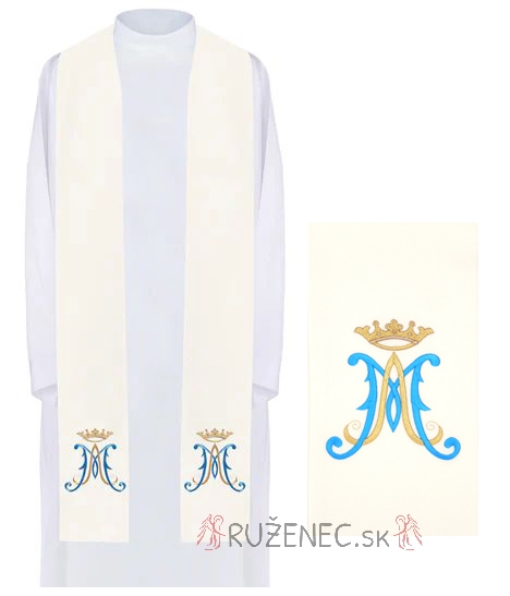 Stole white ecru  with embroidery - Maria monogram