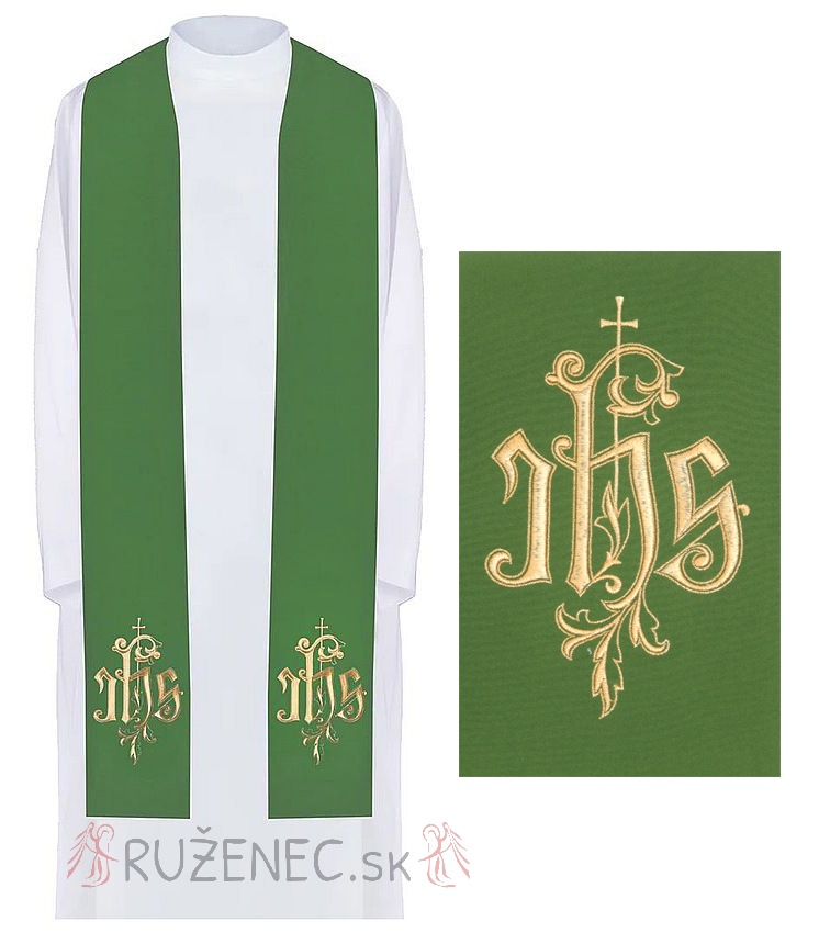 Stole green with embroidery - IHS +