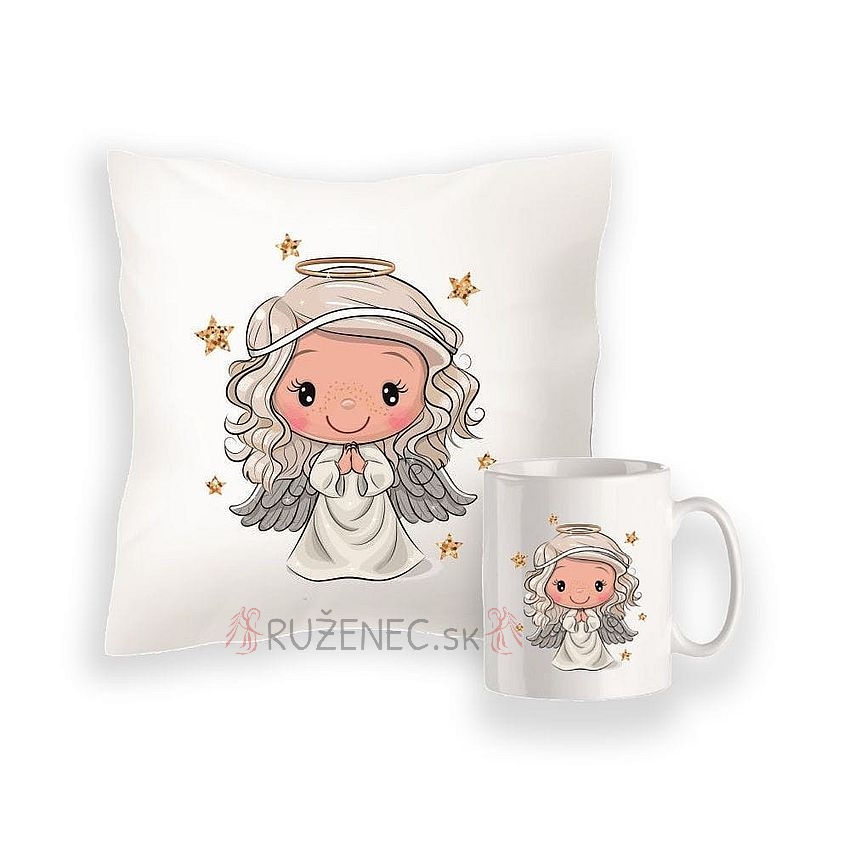 Pillow + mug with angel - girl