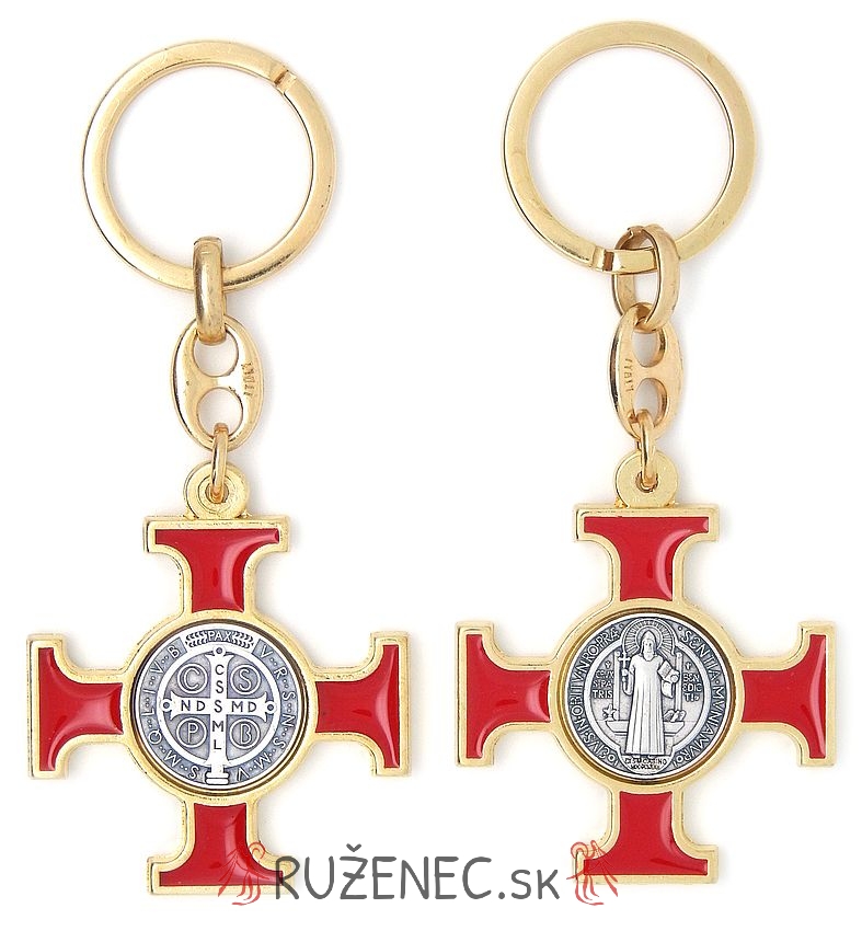 Kľúčenka - kríž sv. Benedikta - červený - zl