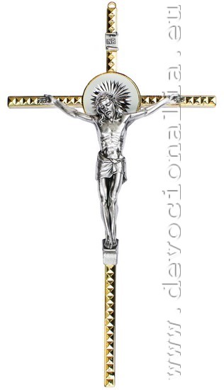 Kovový gravírovaný kríž 21cm  - zlatá farba