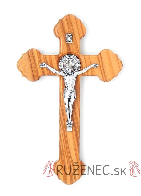 Drevený kríž 14cm - olivové drevo - Sv. Benedikt