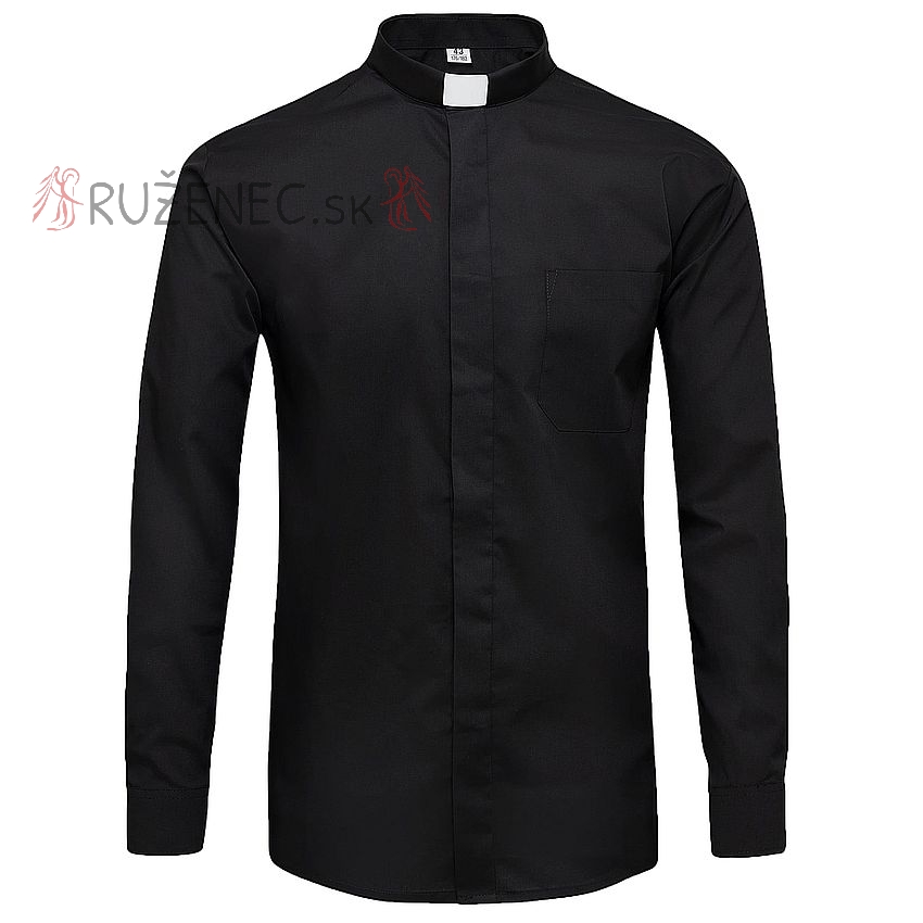 Čierna kňazská košeľa - dlhý rukáv