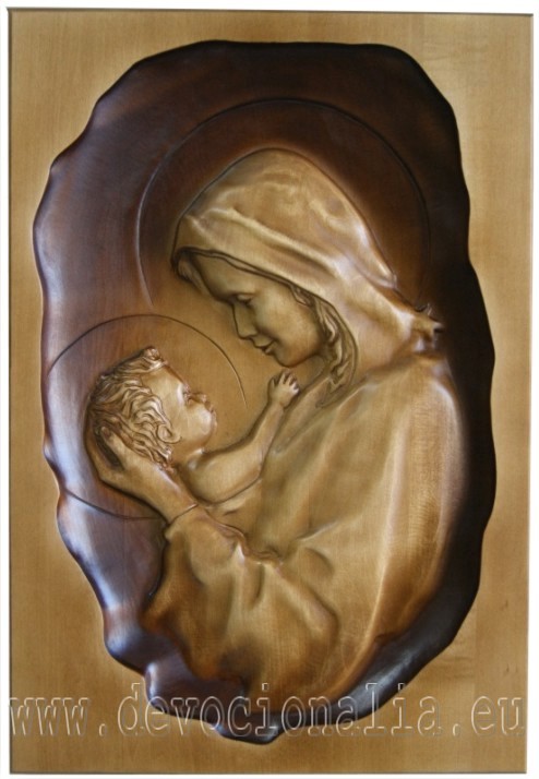 Drevorezba - Mária s dieťatom - 33x23cm obraz
