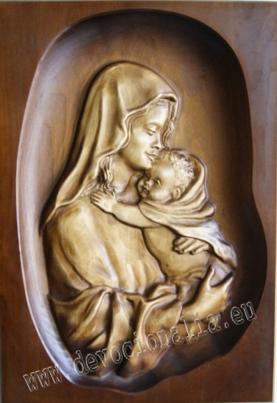 Drevorezba - Madona s Ježiškom- 33x23cm obraz