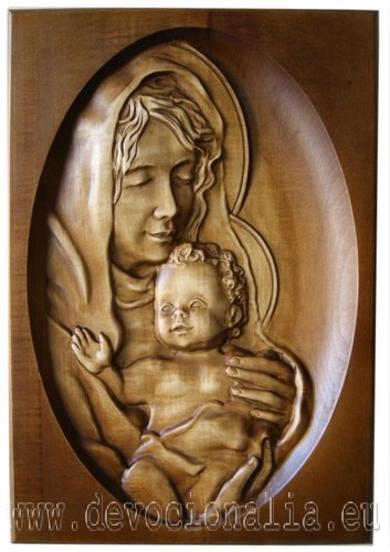Drevorezba - Madona s dieťatom - 33x23cm obraz
